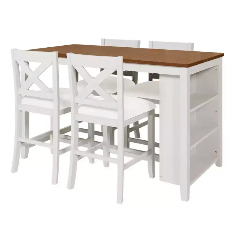 Set da pranzo da 5 pezzi per 4 persone con tavolo ad altezza bancone, set da bar rustico in legno stile fattoria con 4 sedie per la sala da pranzo
