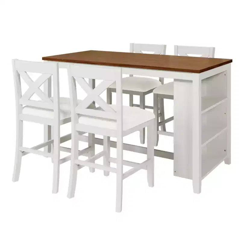 Set da pranzo da 5 pezzi per 4 persone con tavolo ad altezza bancone, set da bar rustico in legno stile fattoria con 4 sedie per la sala da pranzo
