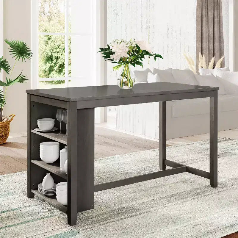 Set da pranzo da 5 pezzi per 4 persone con tavolo ad altezza bancone, set da bar rustico in legno stile fattoria con 4 sedie per la sala da pranzo