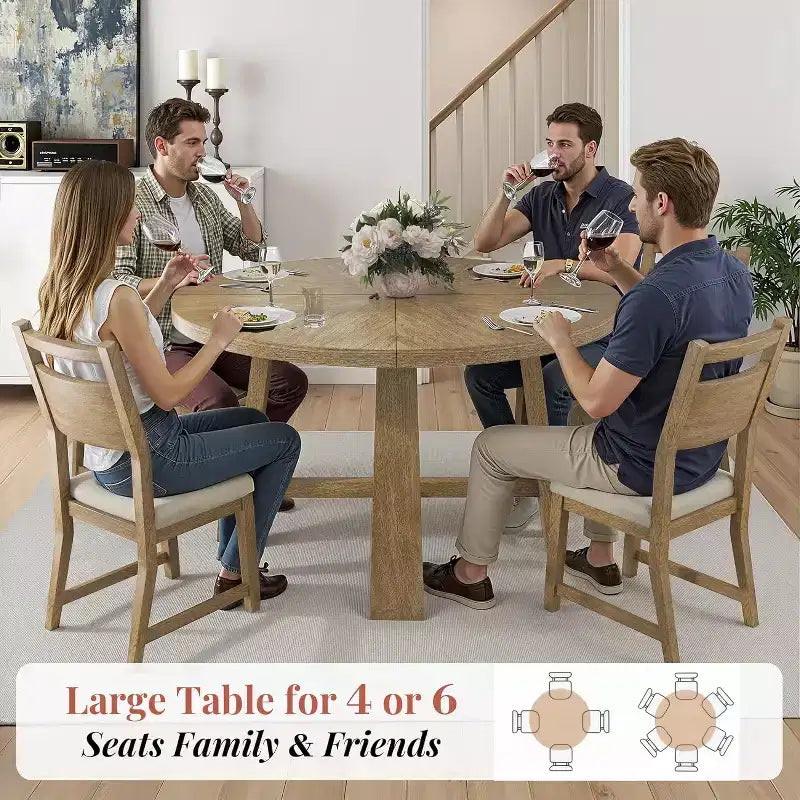 AMERLIFE Rundes Esstisch-Set aus Massivholz für 4 Personen, 5-teiliges Esszimmer-Set im Mid-Century-Stil mit gepolsterten Stühlen, platzsparendes Design, einfache Montage