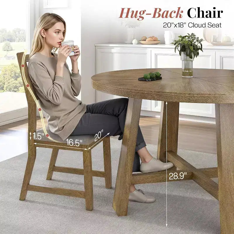 AMERLIFE Rundes Esstisch-Set aus Massivholz für 4 Personen, 5-teiliges Esszimmer-Set im Mid-Century-Stil mit gepolsterten Stühlen, platzsparendes Design, einfache Montage