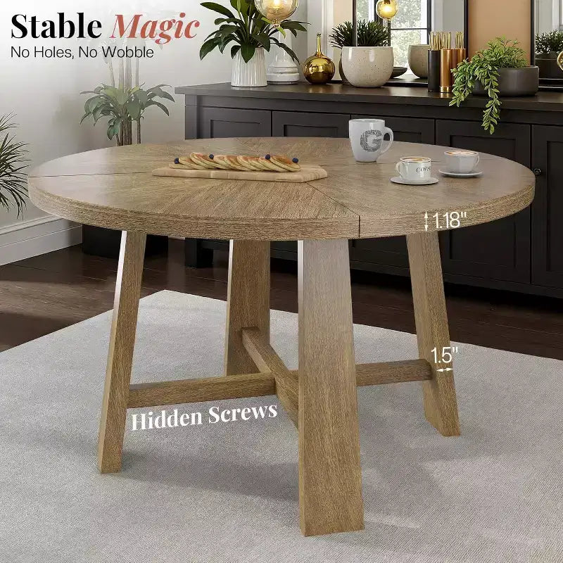 AMERLIFE Rundes Esstisch-Set aus Massivholz für 4 Personen, 5-teiliges Esszimmer-Set im Mid-Century-Stil mit gepolsterten Stühlen, platzsparendes Design, einfache Montage