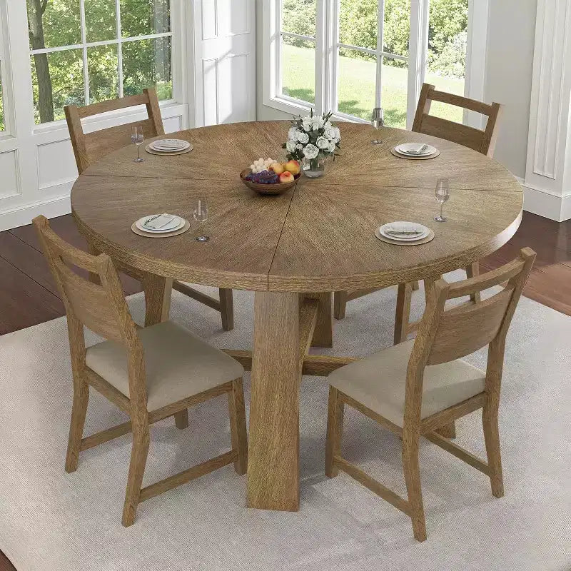 AMERLIFE Rundes Esstisch-Set aus Massivholz für 4 Personen, 5-teiliges Esszimmer-Set im Mid-Century-Stil mit gepolsterten Stühlen, platzsparendes Design, einfache Montage