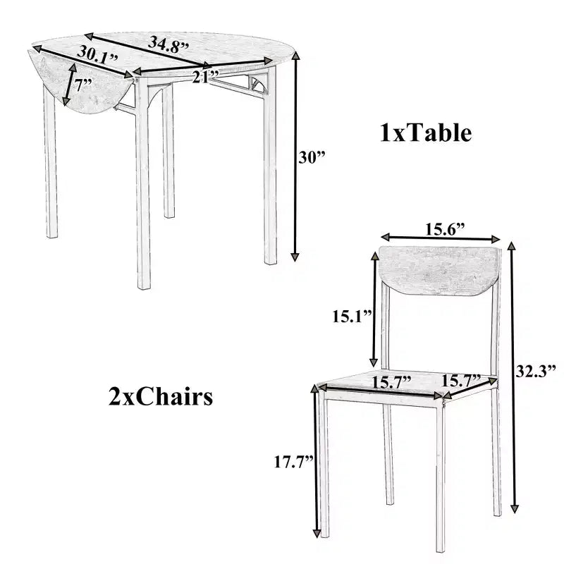 3 Pieces Metal Round Dining Table Set with Drop Leaf, Industrial style Kitchen Set with 2 Chairs for Small Places, Rustic Brown