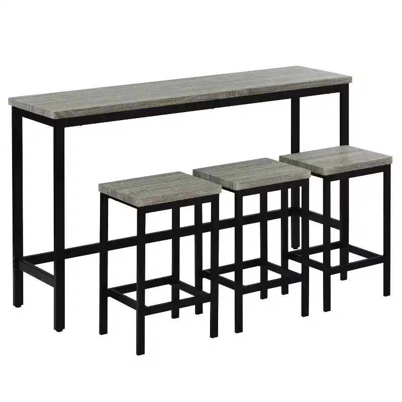 Essgruppen-Set in Thekenhöhe für 3 Personen, Metall-Pub-Küchenset mit Beistelltisch, Fußstütze und 3 Hockern