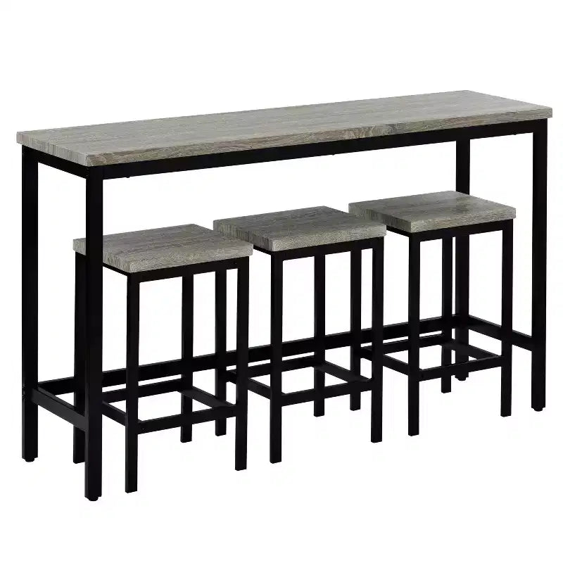 Essgruppen-Set in Thekenhöhe für 3 Personen, Metall-Pub-Küchenset mit Beistelltisch, Fußstütze und 3 Hockern
