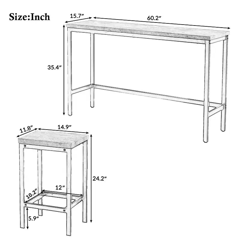Essgruppen-Set in Thekenhöhe für 3 Personen, Metall-Pub-Küchenset mit Beistelltisch, Fußstütze und 3 Hockern