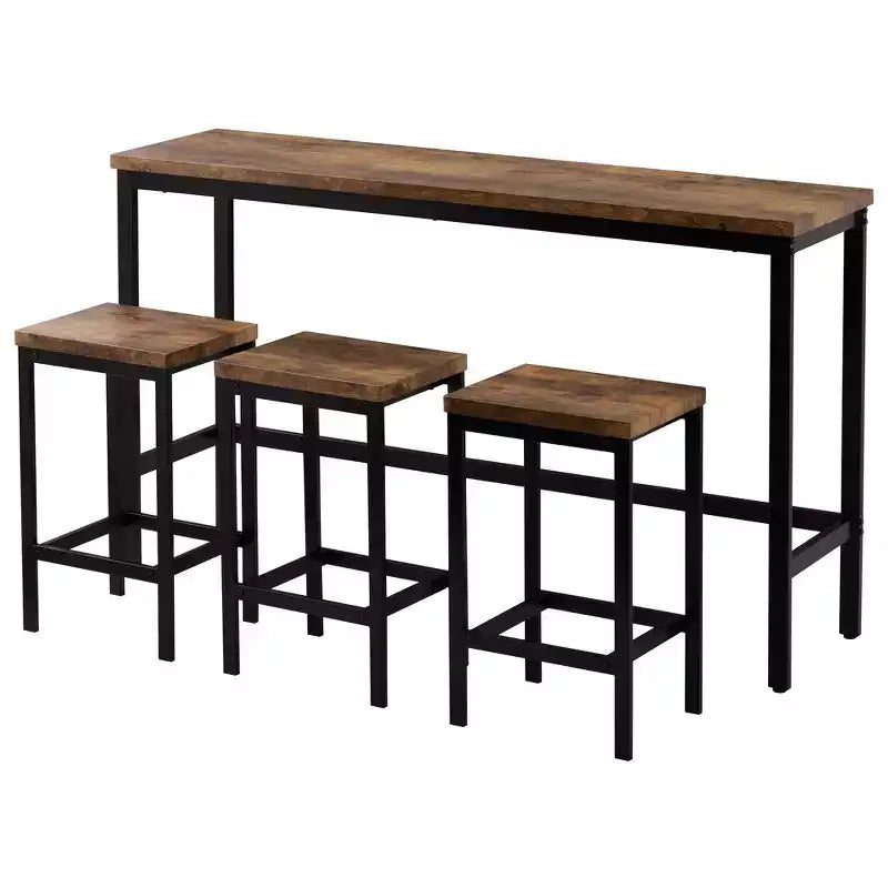 Essgruppen-Set in Thekenhöhe für 3 Personen, Metall-Pub-Küchenset mit Beistelltisch, Fußstütze und 3 Hockern