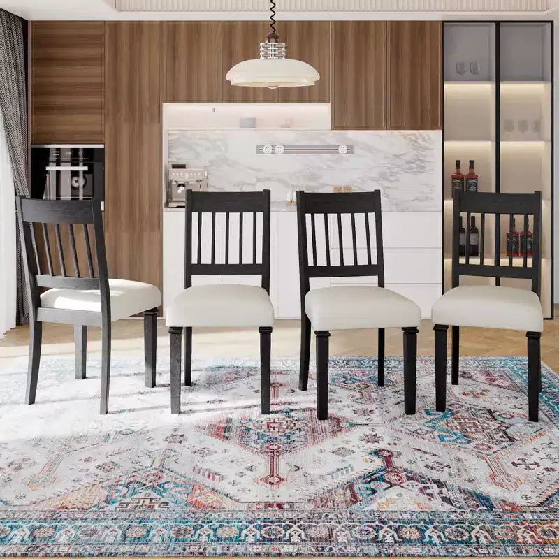 GDFStudio Griffin 6-teiliges Retro-Esszimmer-Set mit rechteckigem Holztisch und 4 Stühlen mit Sitzbank