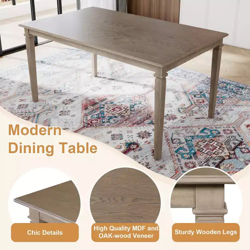 GDFStudio Griffin 6-teiliges Retro-Esszimmer-Set mit rechteckigem Holztisch und 4 Stühlen mit Sitzbank