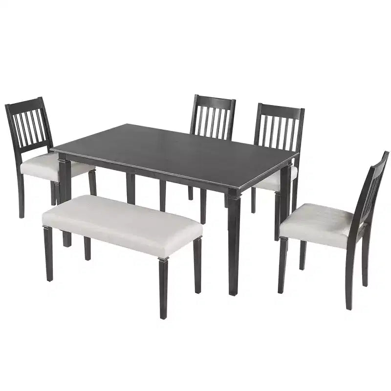 GDFStudio Griffin 6-teiliges Retro-Esszimmer-Set mit rechteckigem Holztisch und 4 Stühlen mit Sitzbank