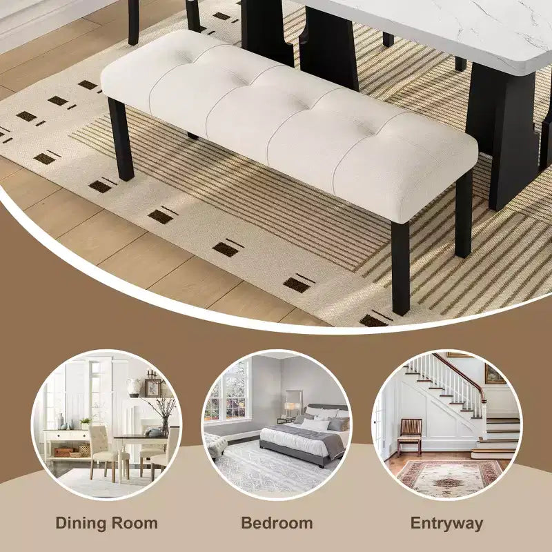 GDFStudio Griffin 6-teiliges modernes Esstisch-Set mit 63'' Tisch in Marmoroptik, 4 Stühlen und 1 Bank