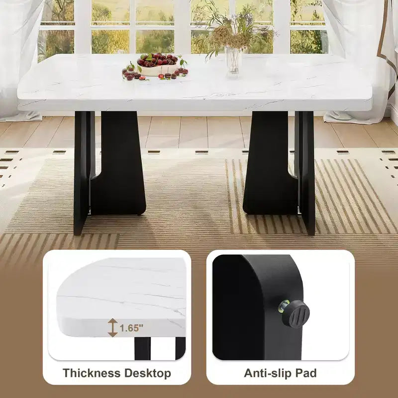 GDFStudio Griffin 6-teiliges modernes Esstisch-Set mit 63'' Tisch in Marmoroptik, 4 Stühlen und 1 Bank