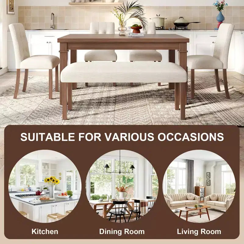 GDFStudio Jordan 6-teiliges modernes Essgruppen-Set mit rechteckigem Tisch, 4 gepolsterten Stühlen und Sitzbank