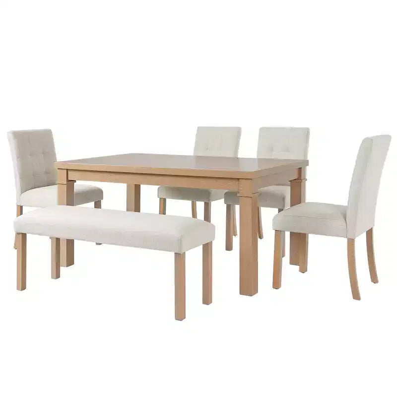 GDFStudio Jordan 6-teiliges modernes Essgruppen-Set mit rechteckigem Tisch, 4 gepolsterten Stühlen und Sitzbank