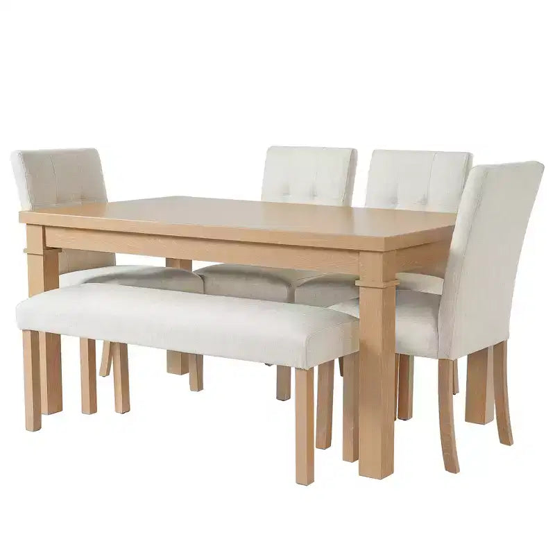 GDFStudio Jordan 6-teiliges modernes Essgruppen-Set mit rechteckigem Tisch, 4 gepolsterten Stühlen und Sitzbank