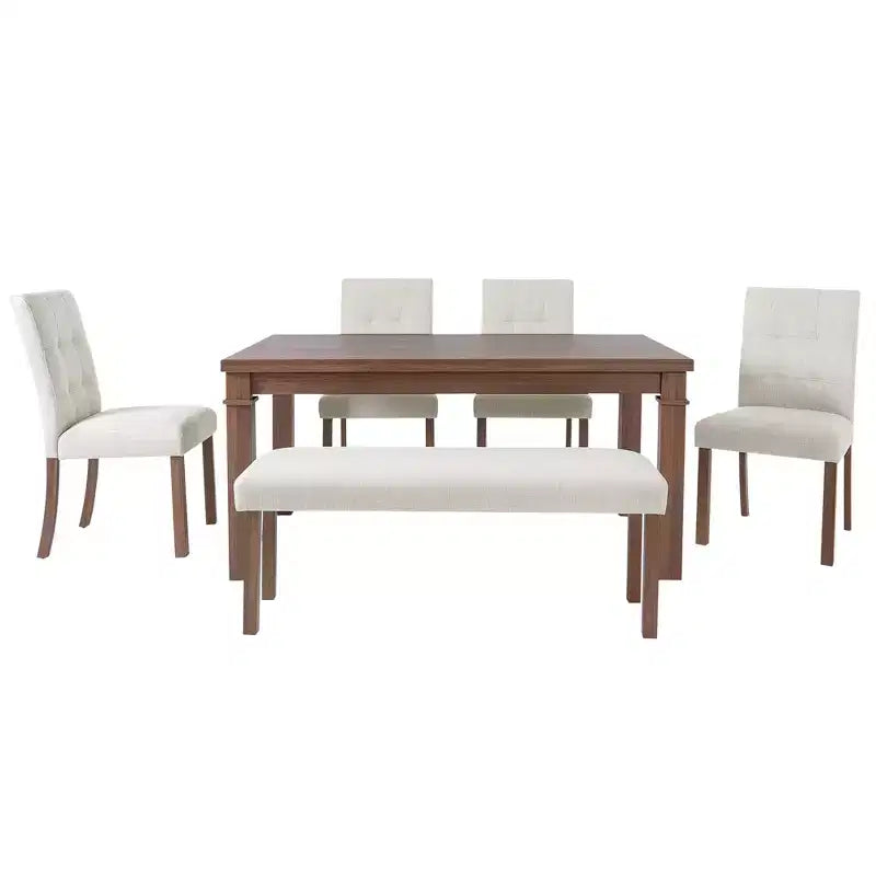 GDFStudio Jordan 6-teiliges modernes Essgruppen-Set mit rechteckigem Tisch, 4 gepolsterten Stühlen und Sitzbank