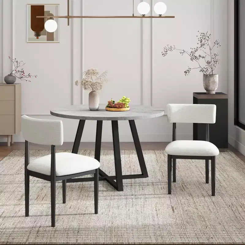 Roundhill Furniture Edo σετ τραπεζαρίας 5 τεμαχίων, στρογγυλό τραπέζι με βάση τύπου τρίποδα και 4 επενδεδυμένες καρέκλες