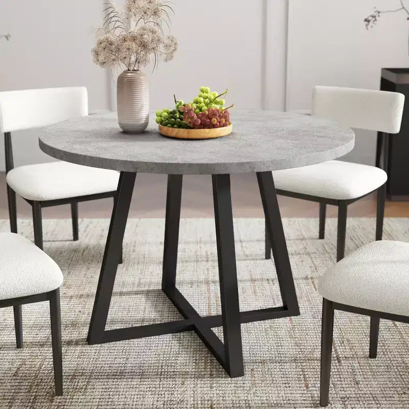 Roundhill Furniture Edo σετ τραπεζαρίας 5 τεμαχίων, στρογγυλό τραπέζι με βάση τύπου τρίποδα και 4 επενδεδυμένες καρέκλες