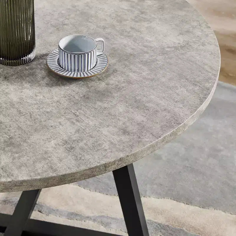 Roundhill Furniture Edo σετ τραπεζαρίας 5 τεμαχίων, στρογγυλό τραπέζι με βάση τύπου τρίποδα και 4 επενδεδυμένες καρέκλες