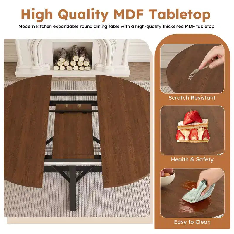 GDFStudio Raj modernes 5-teiliges ausziehbares Esszimmertisch-Set mit 4 kunstlederbezogenen Stühlen