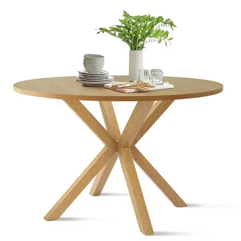 Set da pranzo moderno per 4 persone, tavolo con base centrale salvaspazio e sedie imbottite in bouclé, schienale in rattan intrecciato, ideale per appartamenti - Panipeachy