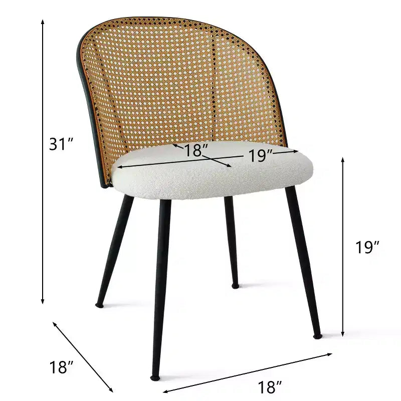 Set da pranzo moderno per 4 persone, tavolo con base centrale salvaspazio e sedie imbottite in bouclé, schienale in rattan intrecciato, ideale per appartamenti - Panipeachy
