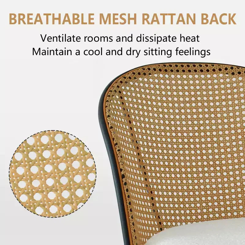 Set da pranzo moderno per 4 persone, tavolo con base centrale salvaspazio e sedie imbottite in bouclé, schienale in rattan intrecciato, ideale per appartamenti - Panipeachy