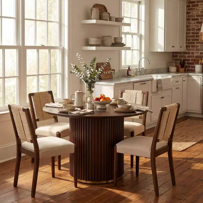 Set da pranzo rotondo moderno da 5 pezzi Christopher Knight Home Seema con sedie imbottite in legno della gomma