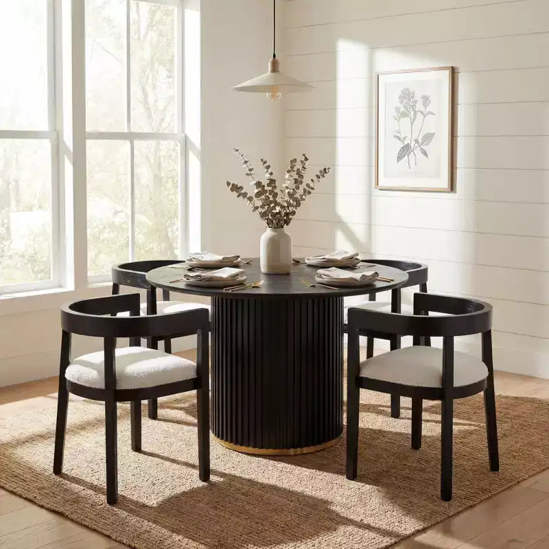 Set moderno da pranzo rotondo Christopher Knight Home Sonal da 5 pezzi con 4 sedie imbottite in legno di caucciù