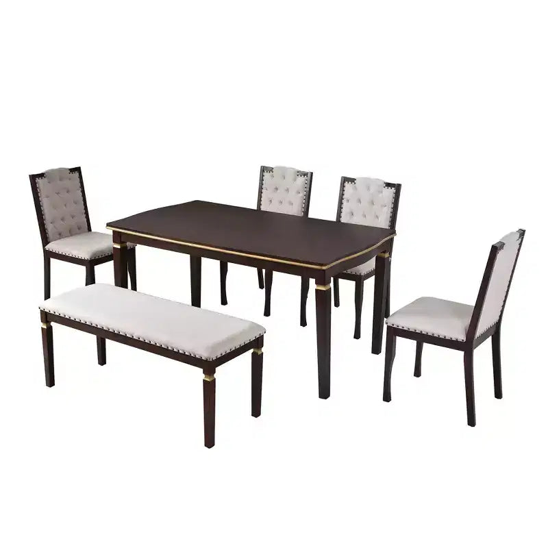 Set da pranzo GDFStudio Mathis da 6 pezzi con tavolo rettangolare da 60, 4 sedie imbottite con schienale alto trapuntato e 1 panca