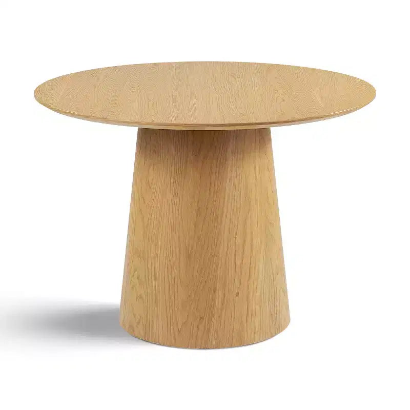 Set da pranzo rotondo da 5 pezzi, tavolo con piedistallo in rovere da 42 e 4 sedie imbottite in bouclé, schienali in legno di frassino e gambe in metallo - Panipeachy