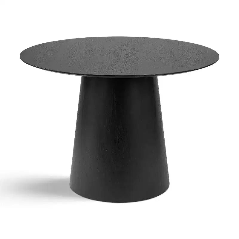 Set da pranzo rotondo da 5 pezzi, tavolo con piedistallo in rovere da 42 e 4 sedie imbottite in bouclé, schienali in legno di frassino e gambe in metallo - Panipeachy