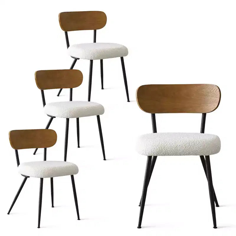 Set da pranzo rotondo da 5 pezzi, tavolo con piedistallo in rovere da 42 e 4 sedie imbottite in bouclé, schienali in legno di frassino e gambe in metallo - Panipeachy