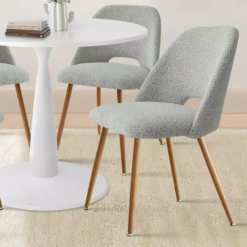 35 rundes Esstisch-Set für 4 Personen, weißer Säulentisch und Bouclé-gepolsterte Stühle mit Metallbeinen, ideal für kleine Räume - Panipeachy