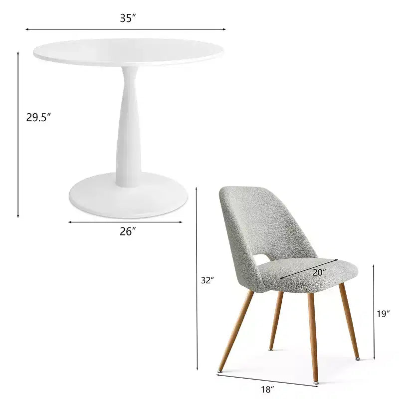 35 rundes Esstisch-Set für 4 Personen, weißer Säulentisch und Bouclé-gepolsterte Stühle mit Metallbeinen, ideal für kleine Räume - Panipeachy