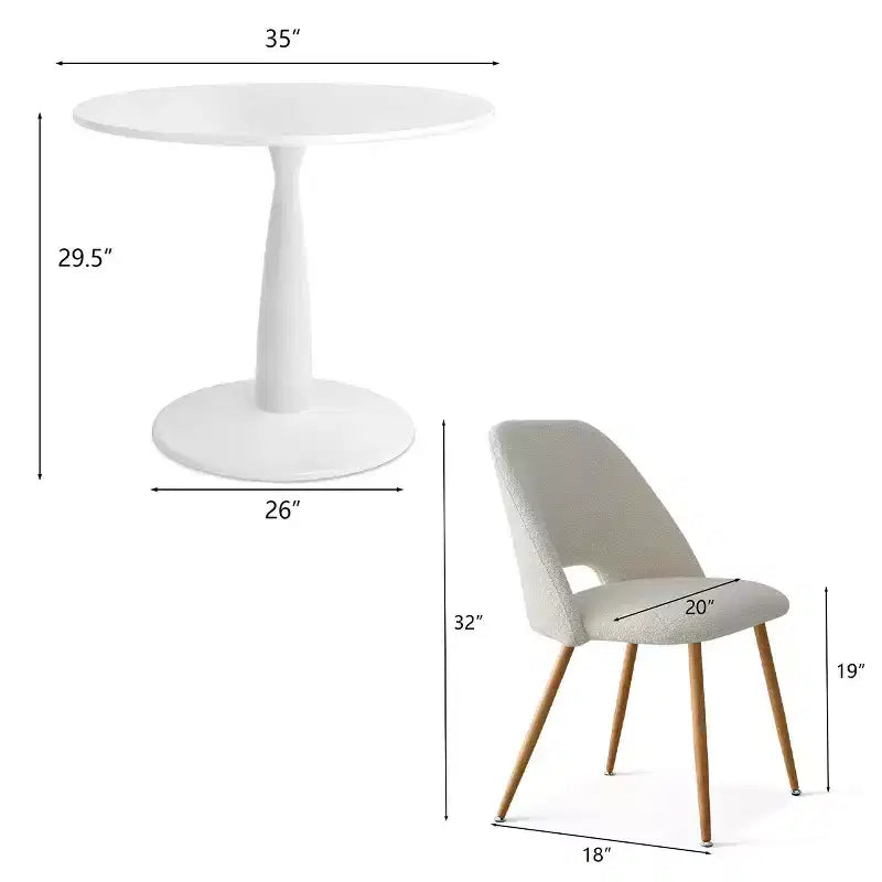 35 rundes Esstisch-Set für 4 Personen, weißer Säulentisch und Bouclé-gepolsterte Stühle mit Metallbeinen, ideal für kleine Räume - Panipeachy
