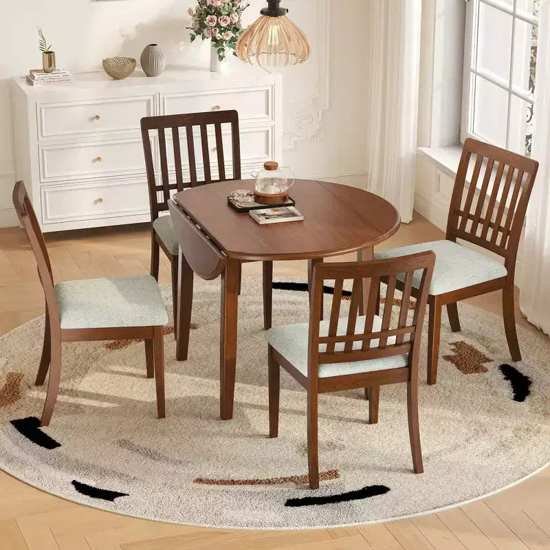 GDFStudio Turner 5-teiliges rundes Esszimmerset mit 1 klappbarem Holzesstisch und 4 gepolsterten Stühlen