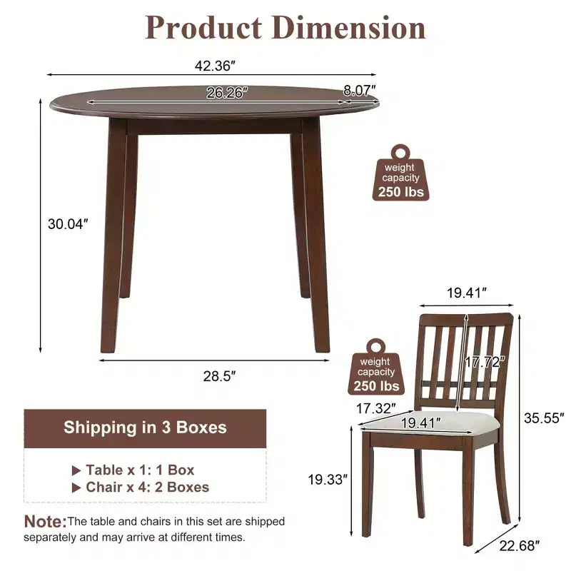 GDFStudio Turner 5-teiliges rundes Esszimmerset mit 1 klappbarem Holzesstisch und 4 gepolsterten Stühlen