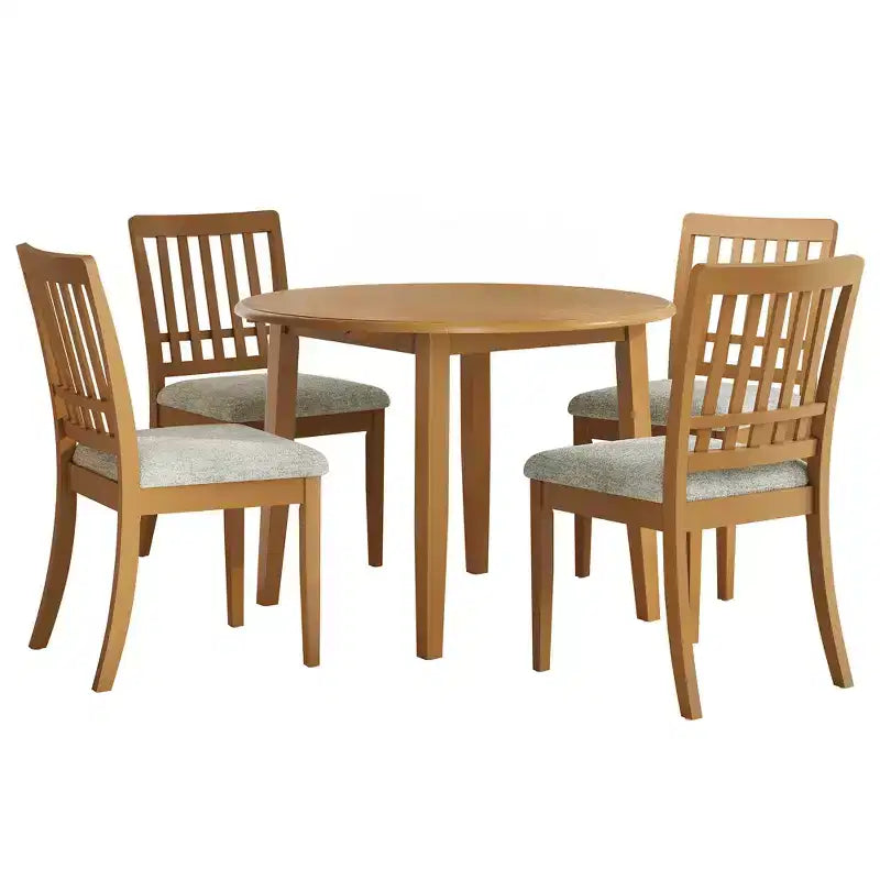 GDFStudio Turner 5-teiliges rundes Esszimmerset mit 1 klappbarem Holzesstisch und 4 gepolsterten Stühlen