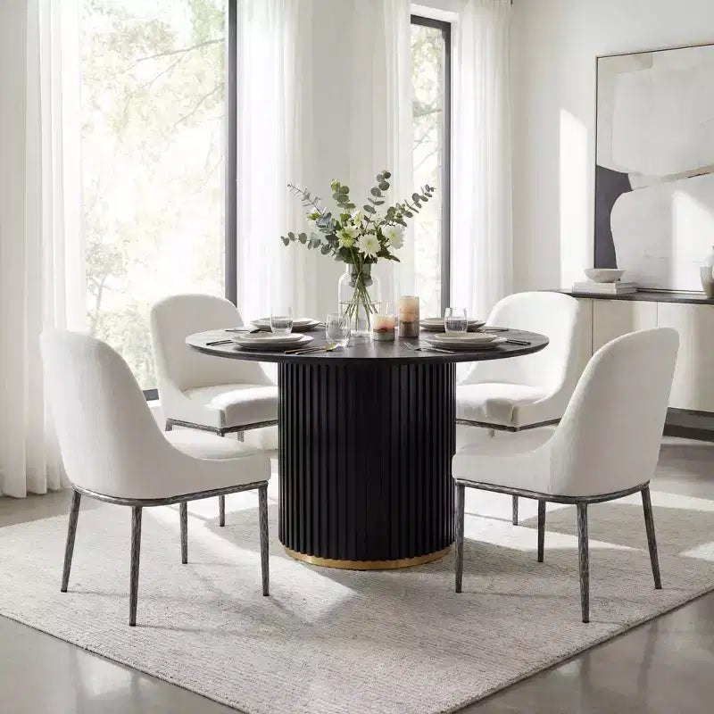Christopher Knight Home Linnea Industrial - 5 sedie da pranzo imbottite con tavolo da pranzo rotondo con base centrale