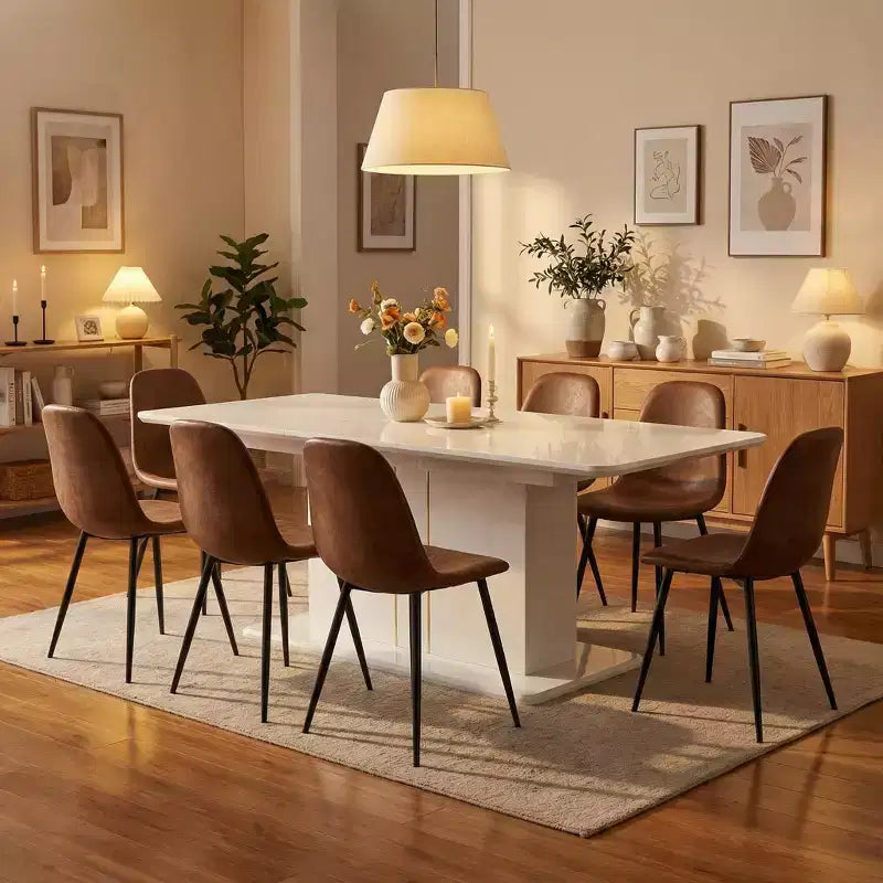 Комплект за хранене FurnitureR от 7 части за 6 души, модерна трапезна маса от MDF с 6 стола, тапицирани с велур, с метални крака, комплект за кухня и трапезария за дома