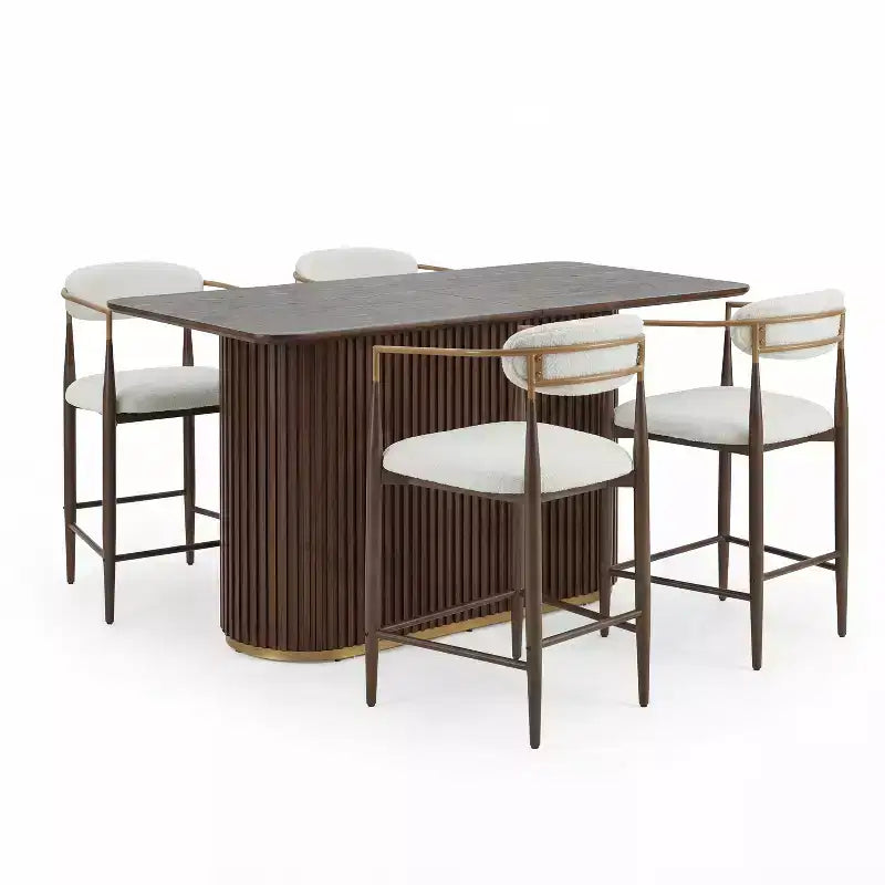 Christopher Knight Home Iwinie modernes 5-teiliges Esstisch-Set mit Säulen-Holztisch und gepolsterten Metall-Barhockern