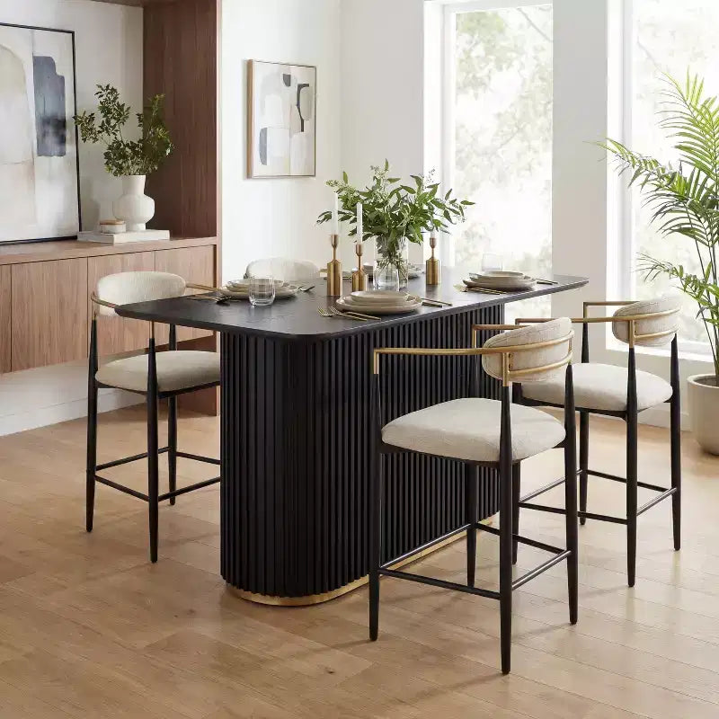 Christopher Knight Home Iwinie modernes 5-teiliges Esstisch-Set mit Säulen-Holztisch und gepolsterten Metall-Barhockern