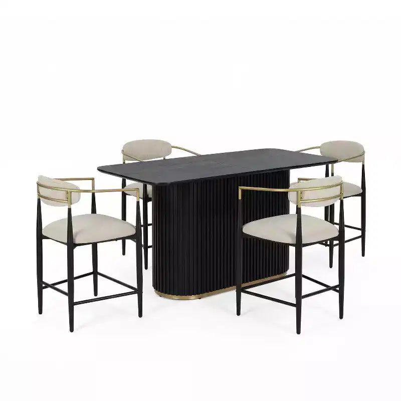 Christopher Knight Home Iwinie modernes 5-teiliges Esstisch-Set mit Säulen-Holztisch und gepolsterten Metall-Barhockern