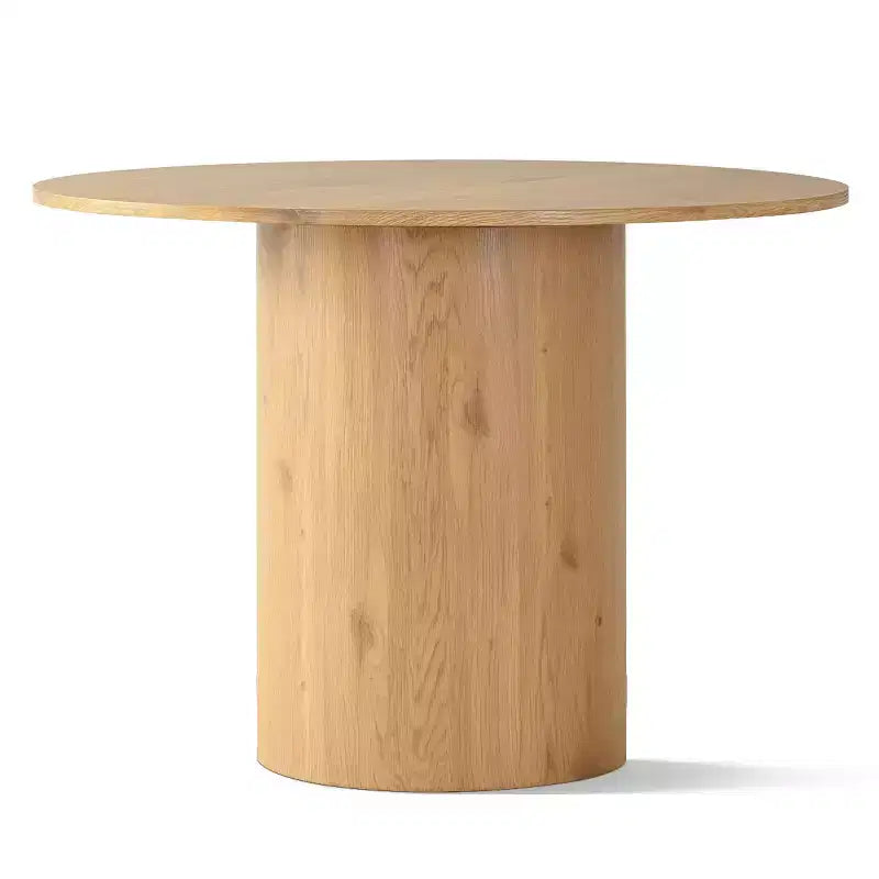 Set da pranzo rotondo da 5 pezzi per 4 persone, tavolo da pranzo con base centrale e sedie in legno massello con schienale intrecciato, arredamento moderno per cucina e sala da pranzo-Panipeachy