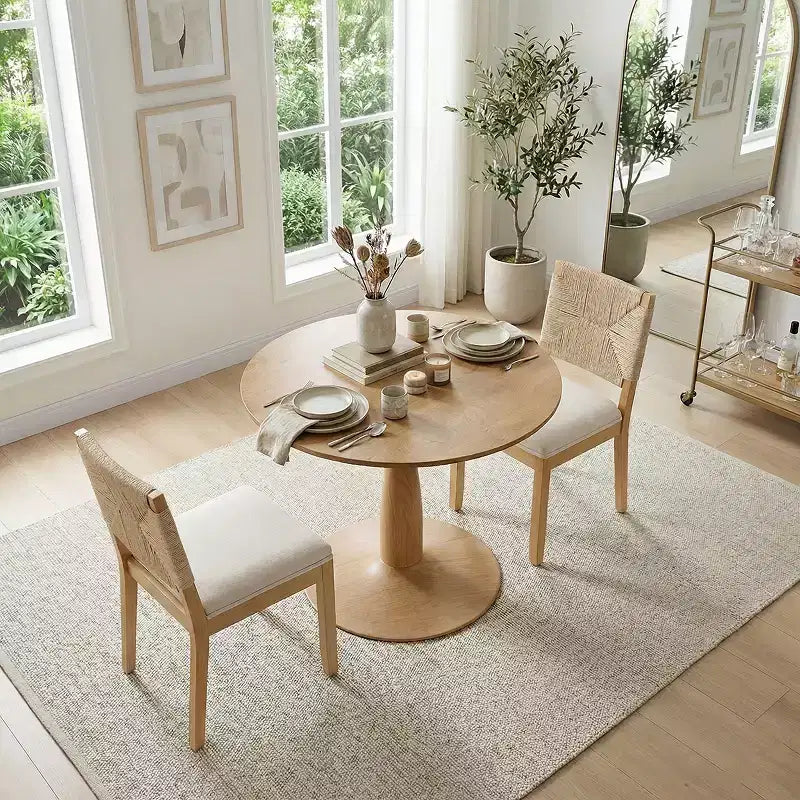 3-teiliges modernes Esszimmer-Set, runder Säulentisch und 2 Holzstühle mit geflochtener Rückenlehne, Küchenset für kleine Esszimmer - Panipeachy