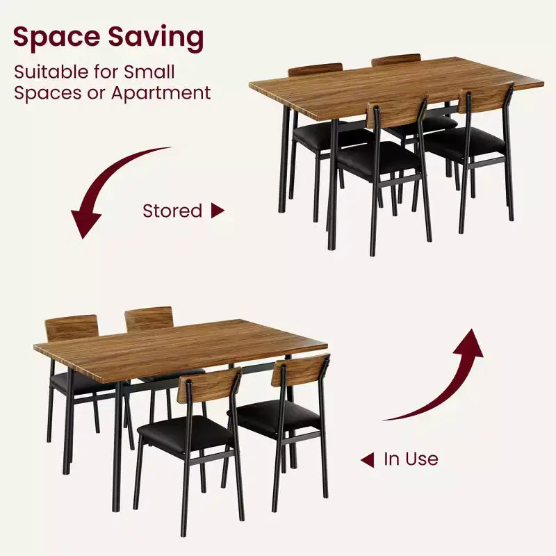 5-delige houten eettafelset voor 4 personen, tafel met gladde randen en 4 gestoffeerde stoelen, compacte keukeneetset voor appartementen en kleine ruimtes
