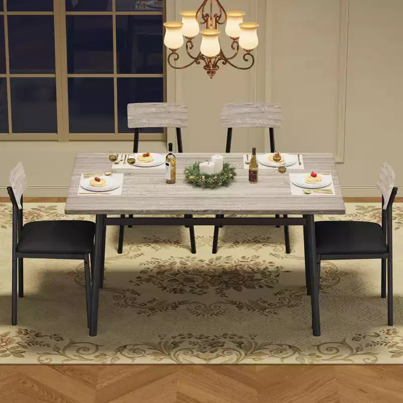 5-delige houten eettafelset voor 4 personen, tafel met gladde randen en 4 gestoffeerde stoelen, compacte keukeneetset voor appartementen en kleine ruimtes