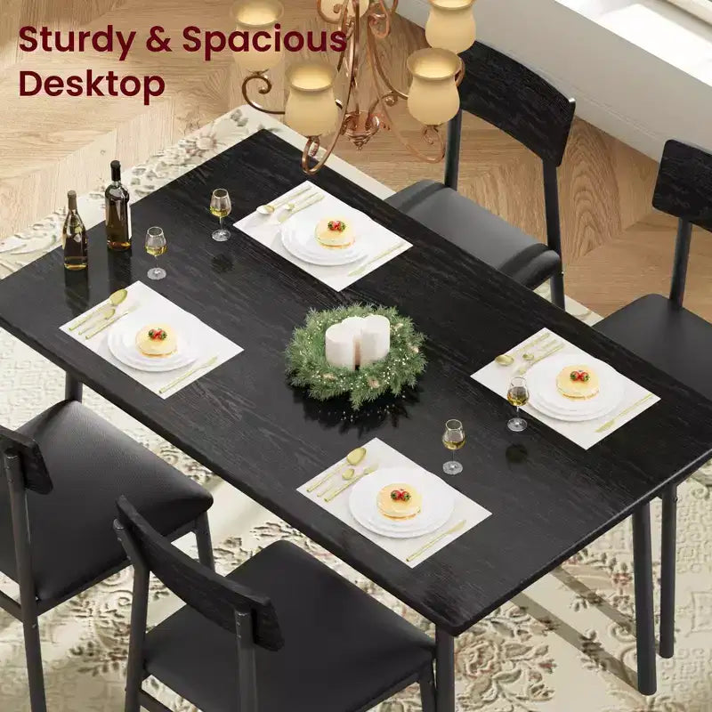 5-delige houten eettafelset voor 4 personen, tafel met gladde randen en 4 gestoffeerde stoelen, compacte keukeneetset voor appartementen en kleine ruimtes